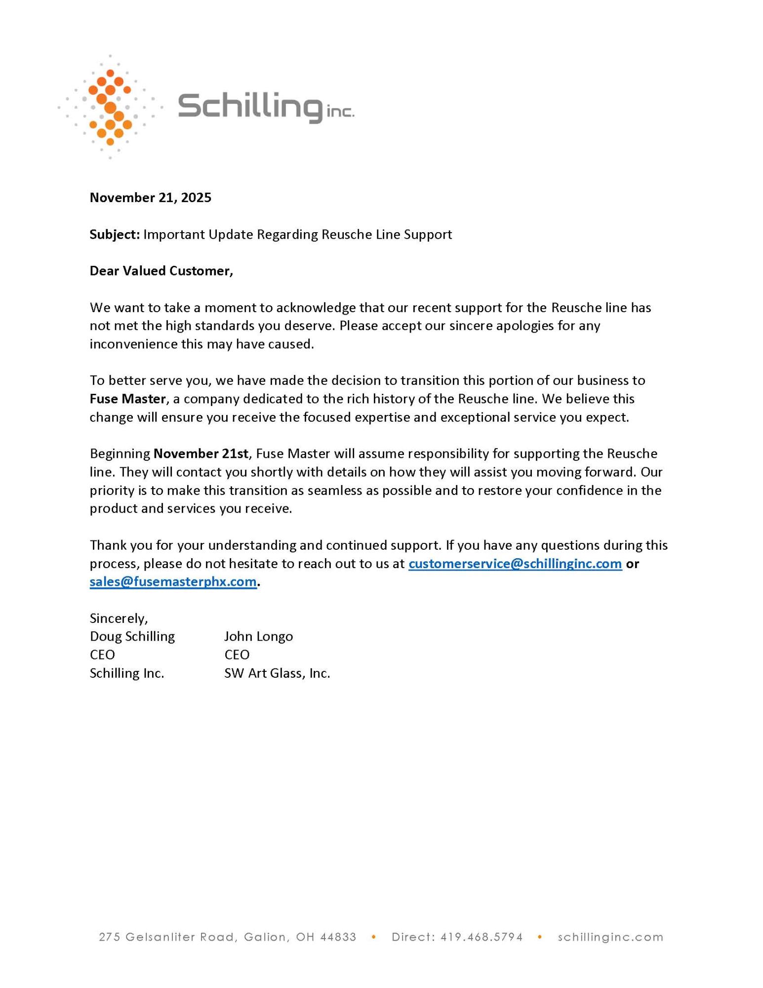 Schilling Announcement