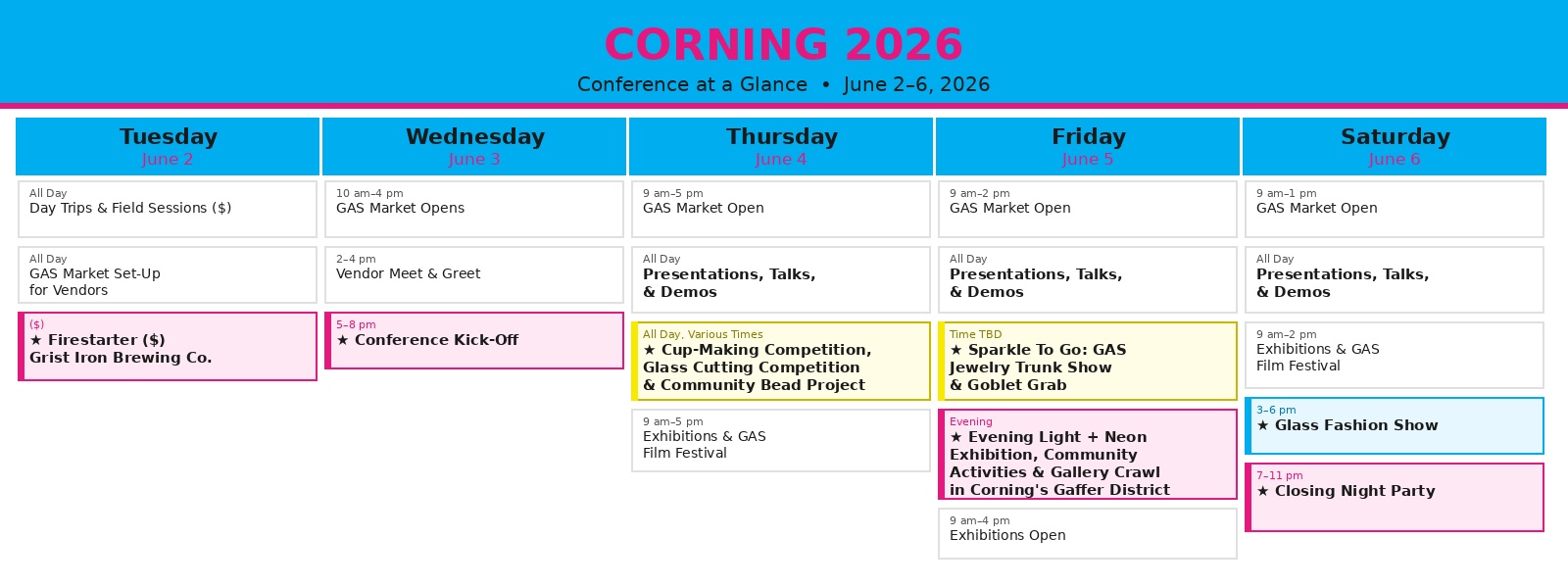 schedule at a glance